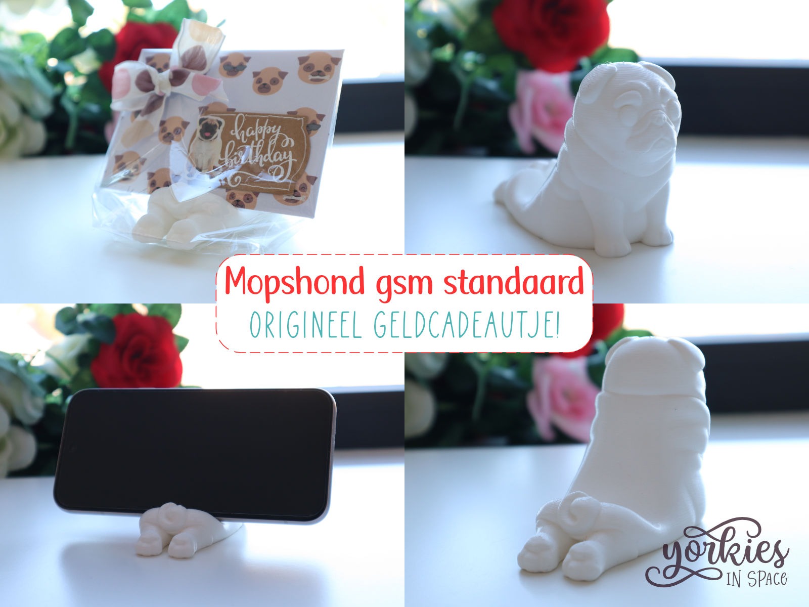 Mopshond gsm standaard – Origineel geldcadeautje!