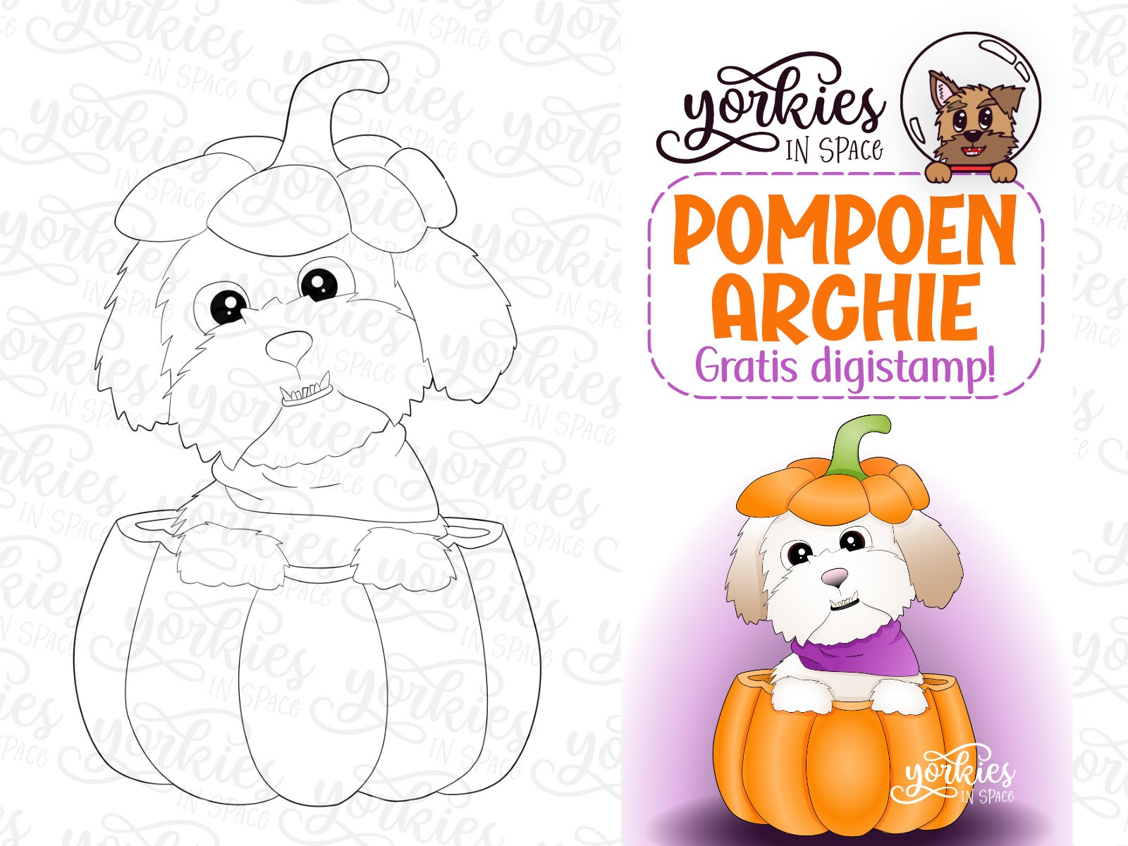 Pompoen Archie – gratis digistamp voor Halloween!