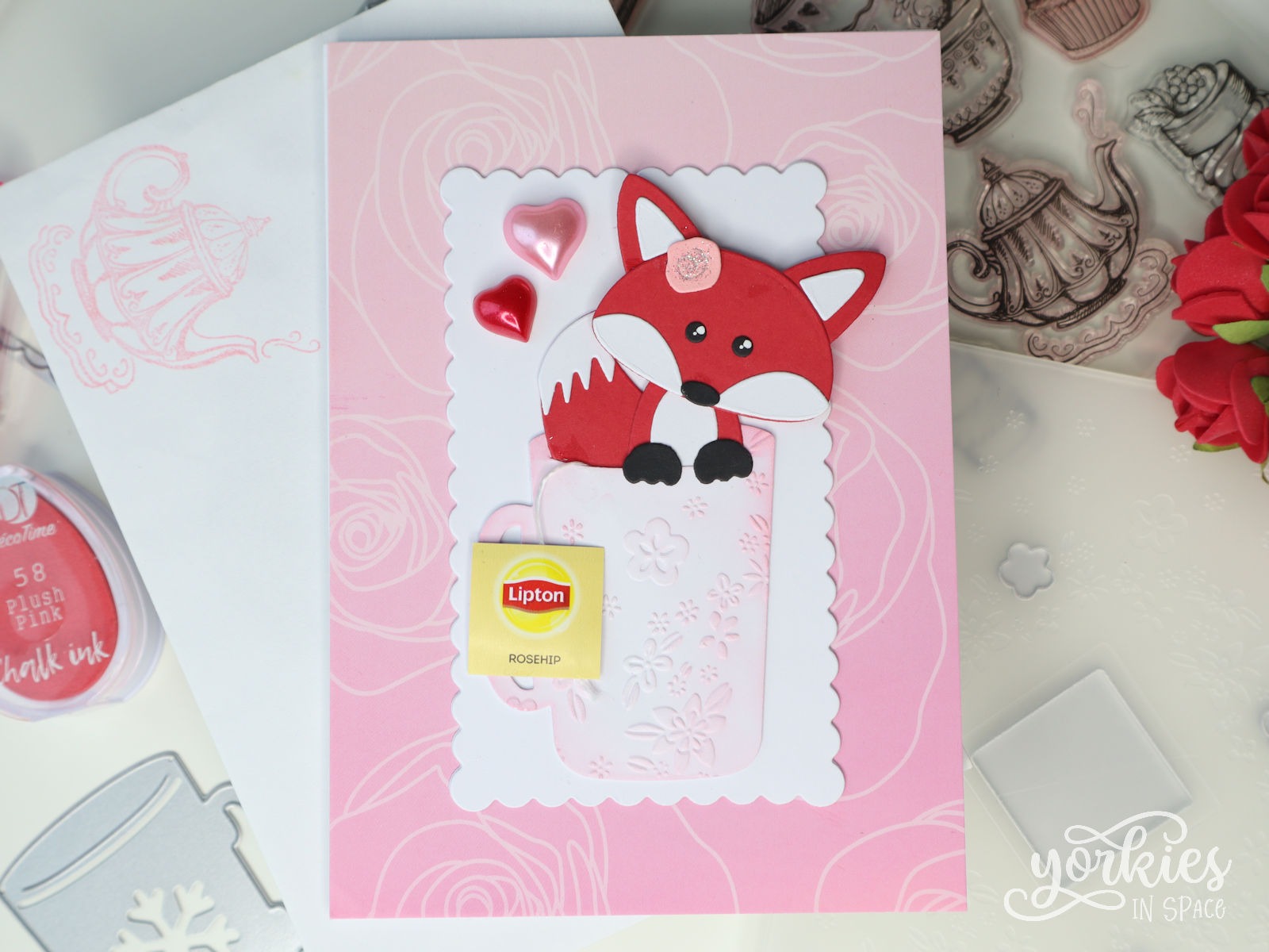 Kaartje met vosje in theetas